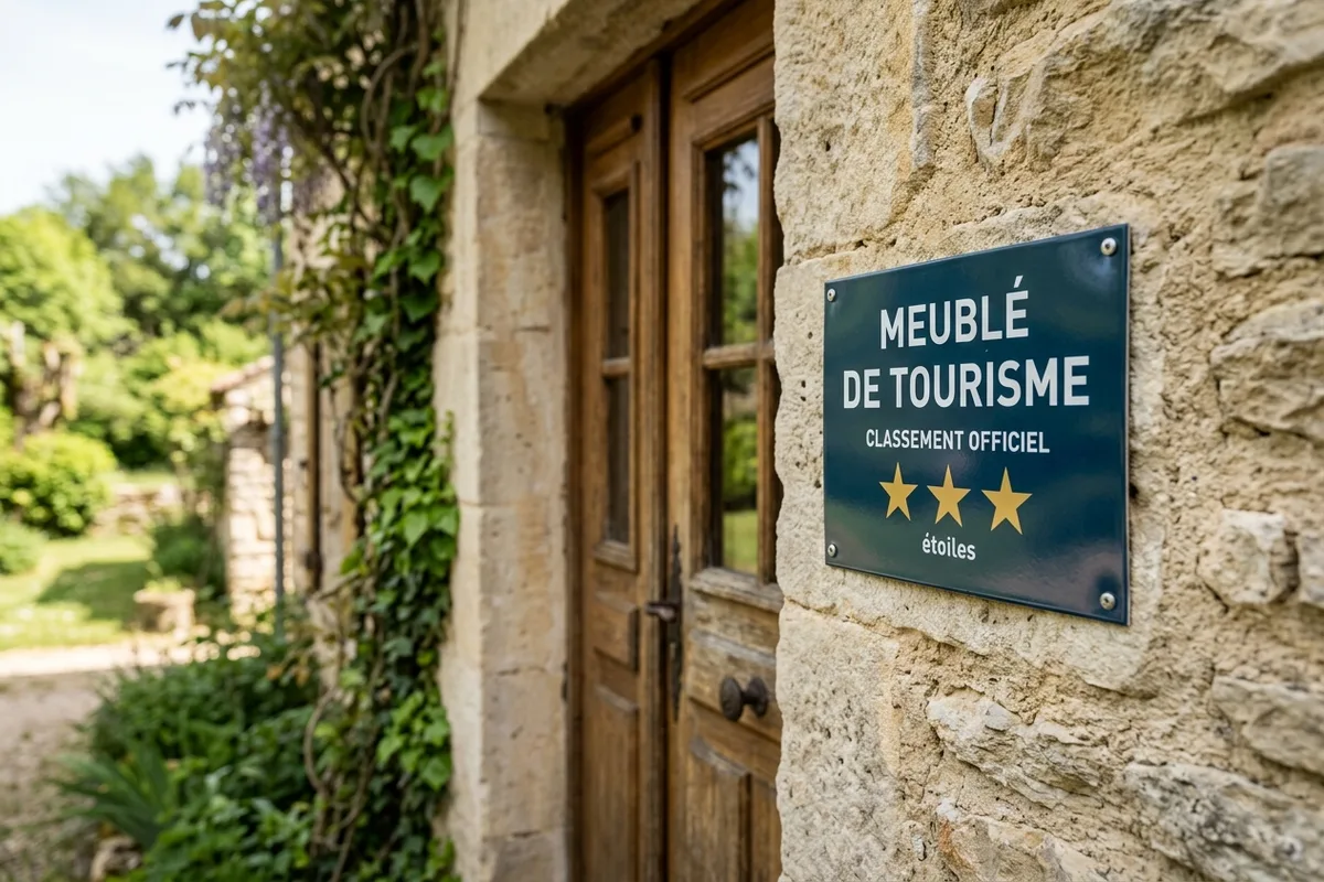 Plaque de classement trois étoiles près de la porte d'une maison